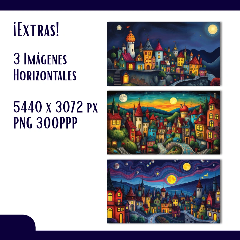 Fondos de Pintura Digital de Pueblo Expresionista de Fantasía Coloristas - Para pósters, cuadros, postales, dispositivos y creaciones artísticas - Imagen 7
