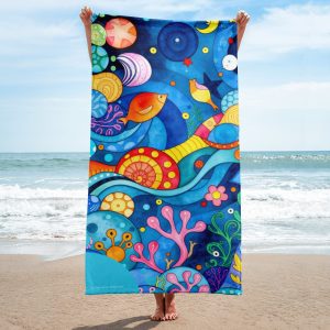 Toalla de baño y playa con diseño de océano colorido, surrealista y expresionista de fantasía
