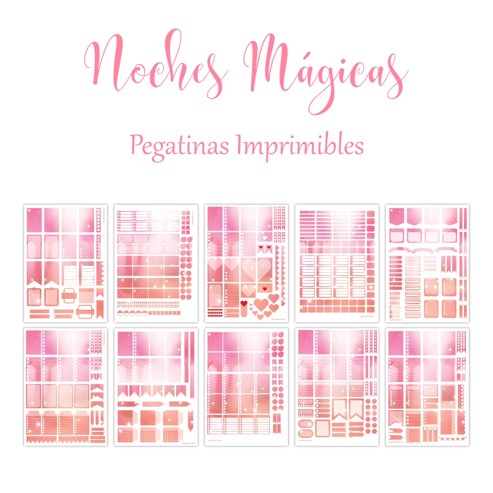 Kit de Papelería digital imprimible Noches Mágicas con bonitos buhos en degradados rosas - Imagen 5