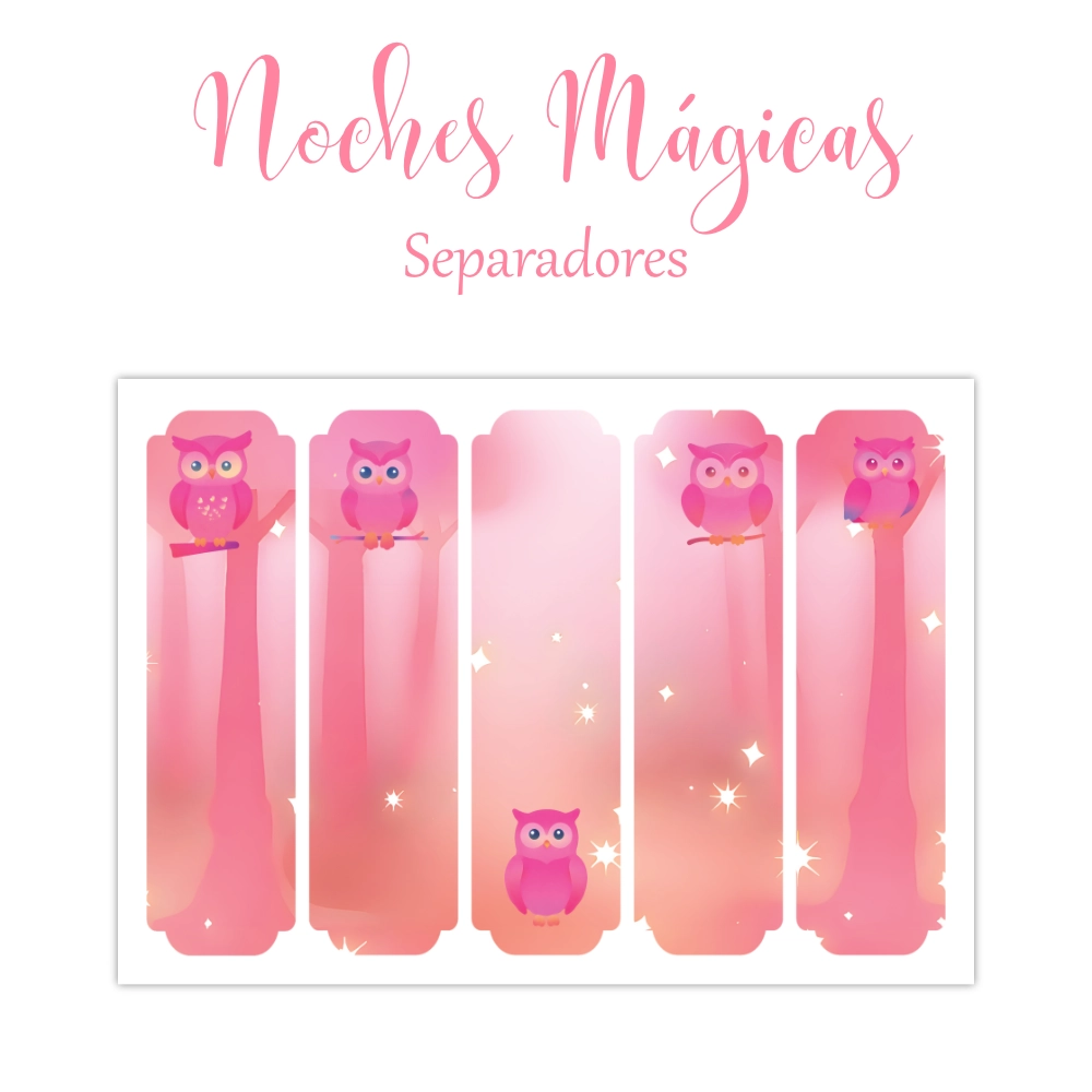 Kit de Papelería digital imprimible Noches Mágicas con bonitos buhos en degradados rosas - Imagen 7