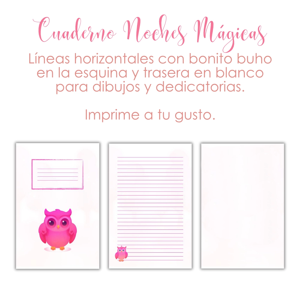 Cuaderno digital imprimible Noches Mágicas con bonitos buhos en degradados rosas - Imagen 2