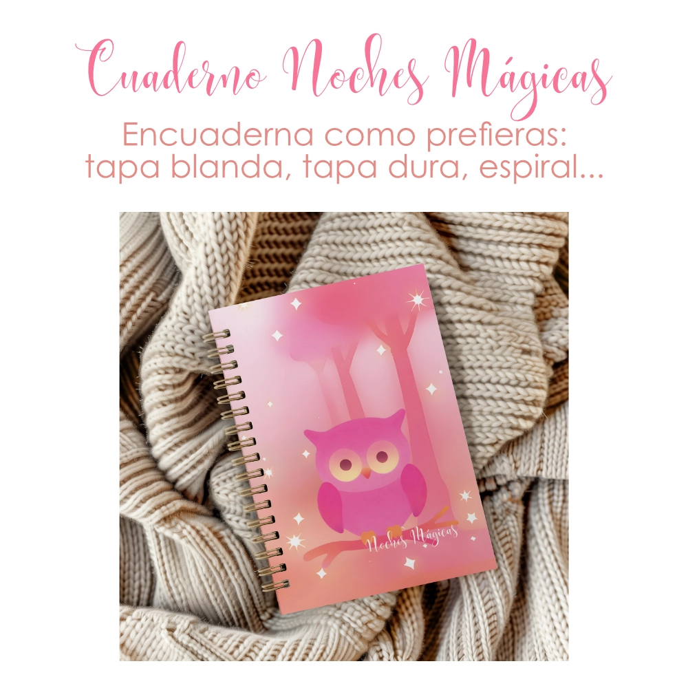 Cuaderno digital imprimible Noches Mágicas con bonitos buhos en degradados rosas - Imagen 3