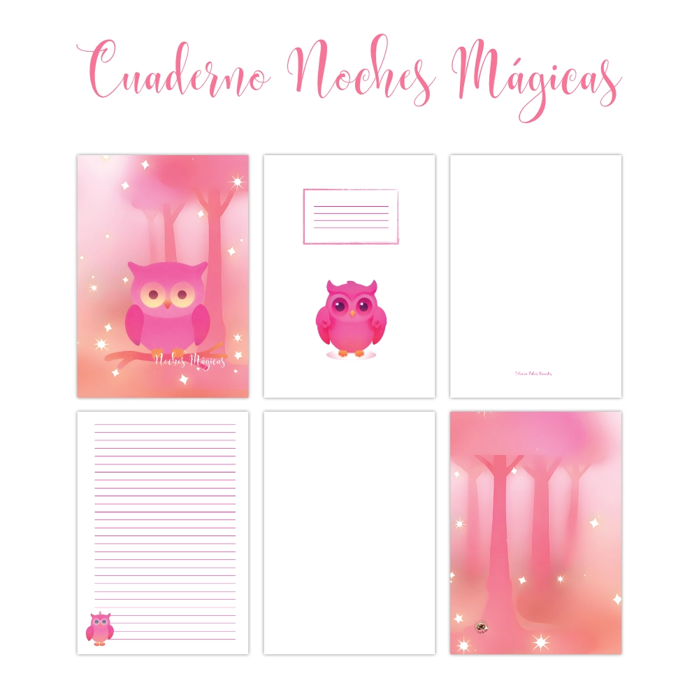 Cuaderno digital imprimible Noches Mágicas con bonitos buhos en degradados rosas - Imagen 5