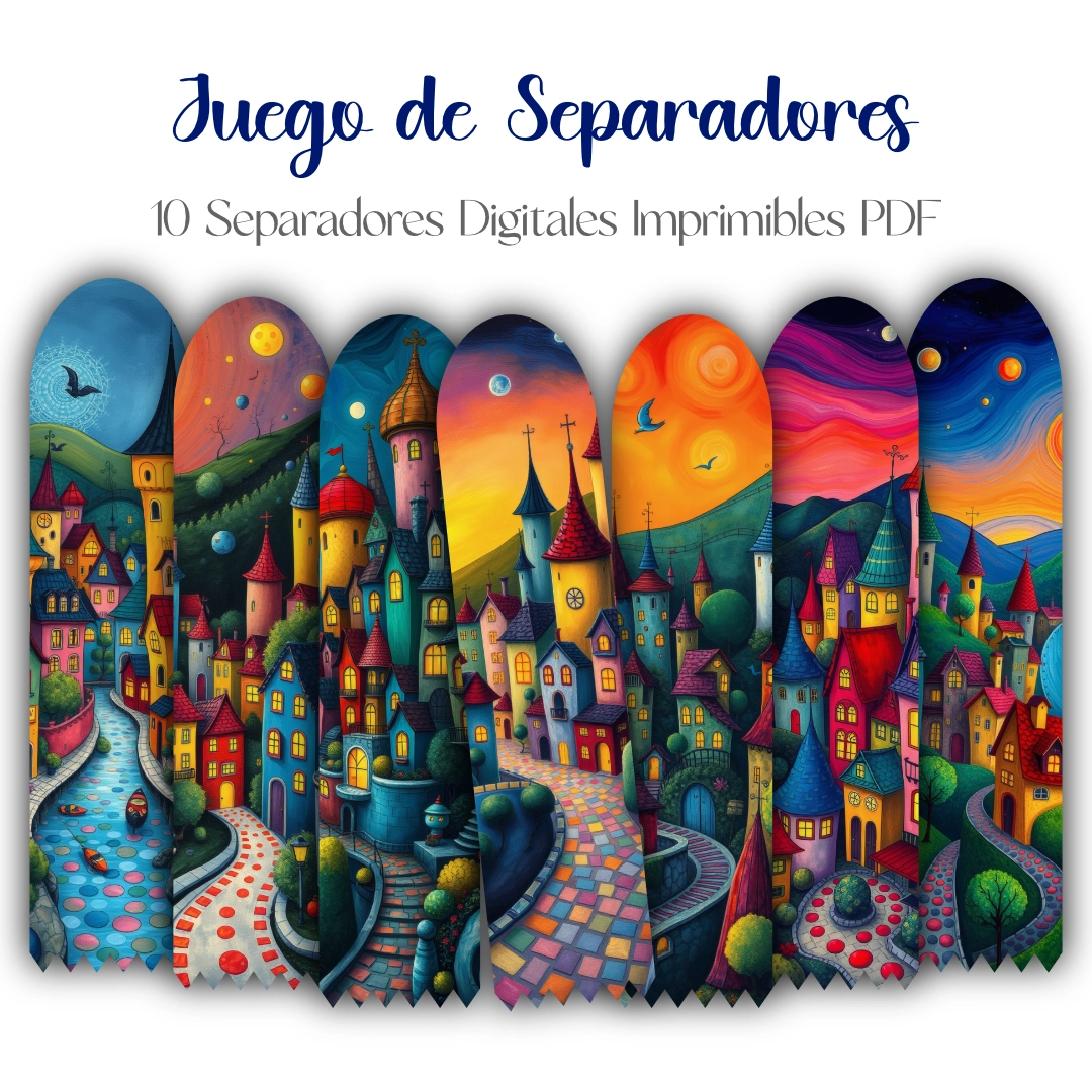 Separadores Pueblos Expresionistas | Digitales para Imprimir | 10 separadores | Coloridos