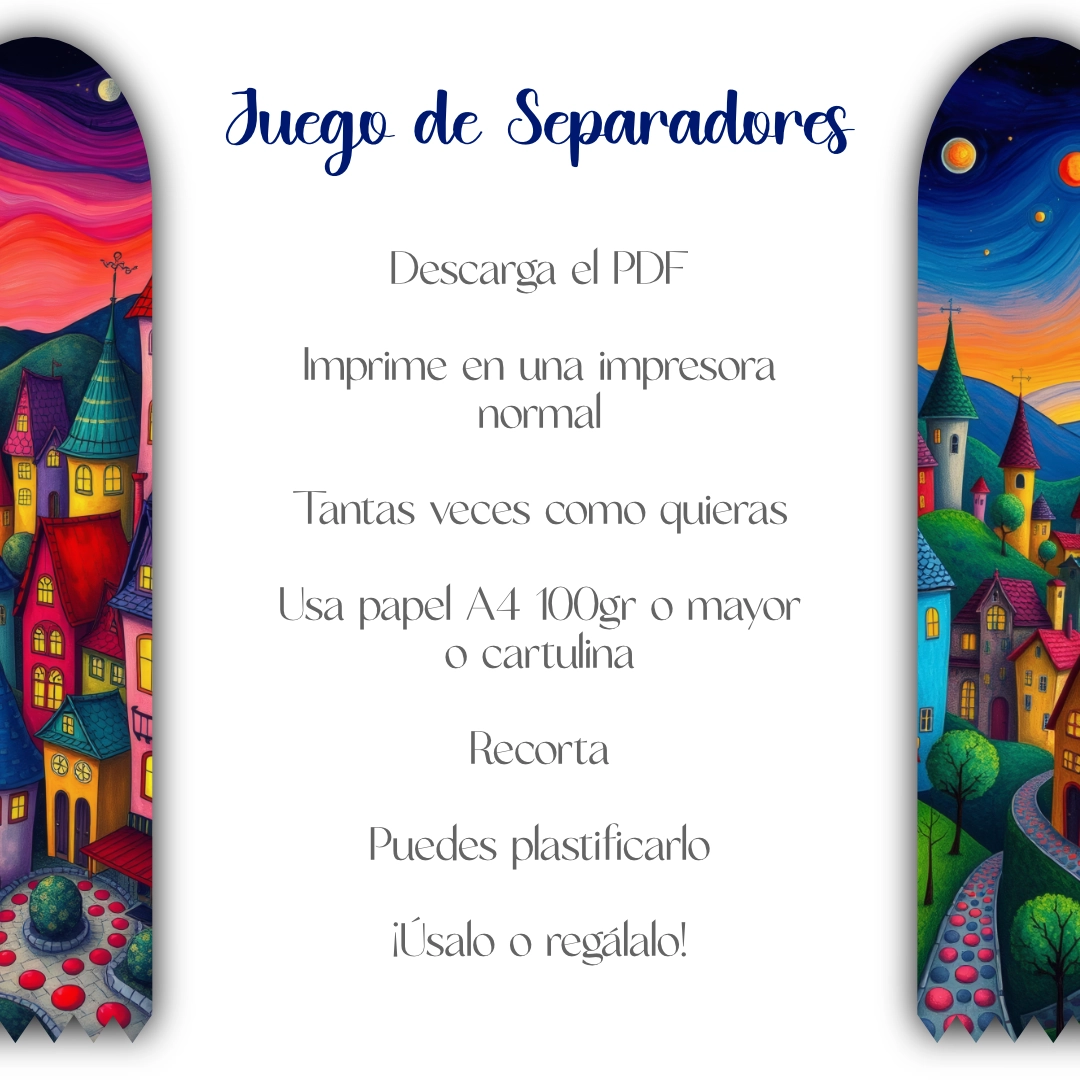 Separadores Pueblos Expresionistas | Digitales para Imprimir | 10 separadores | Coloridos - Imagen 5