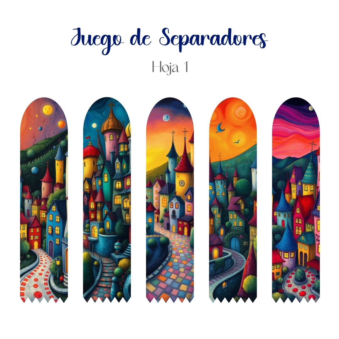 Separadores Pueblos Expresionistas | Digitales para Imprimir | 10 separadores | Coloridos - Imagen 3