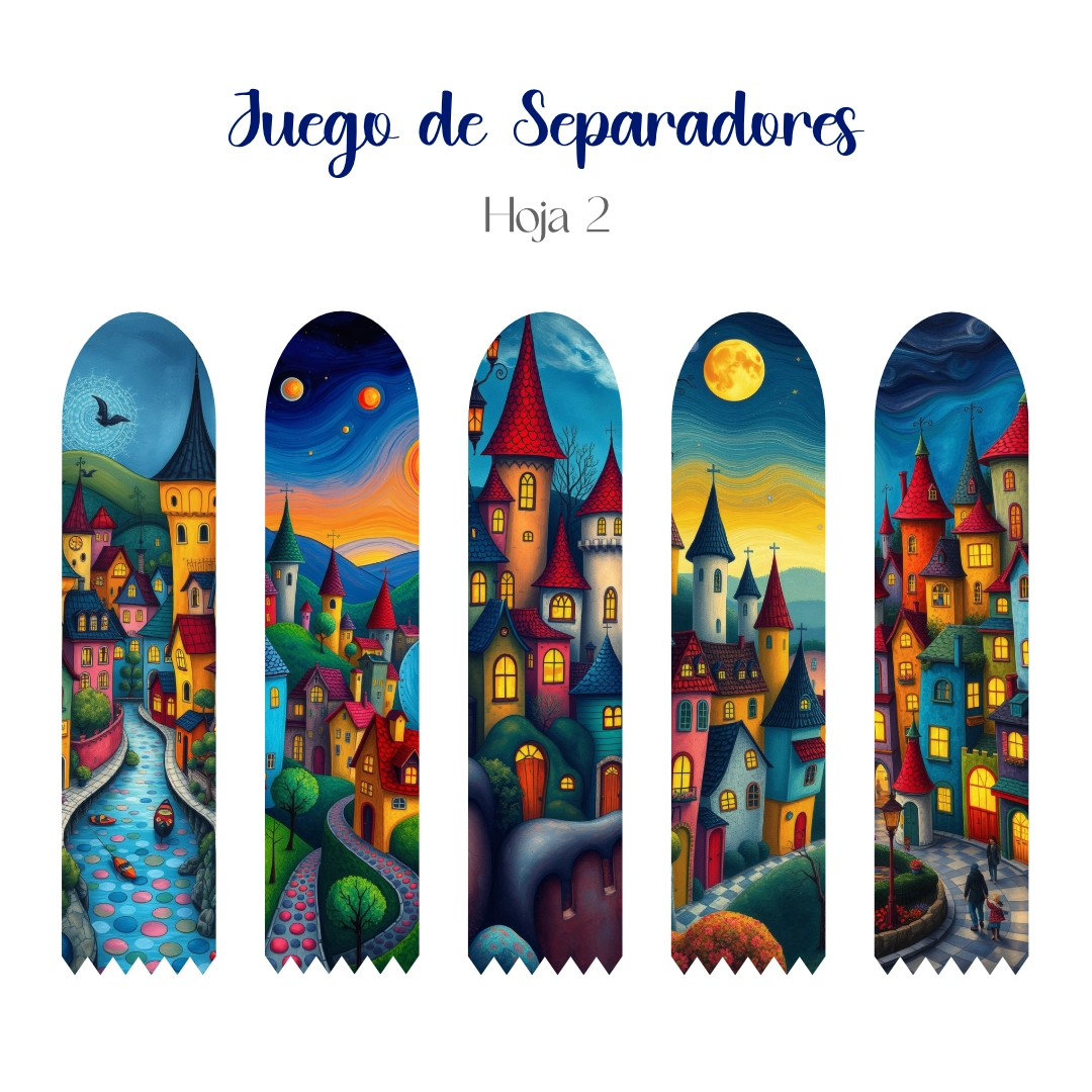 Separadores Pueblos Expresionistas | Digitales para Imprimir | 10 separadores | Coloridos - Imagen 4