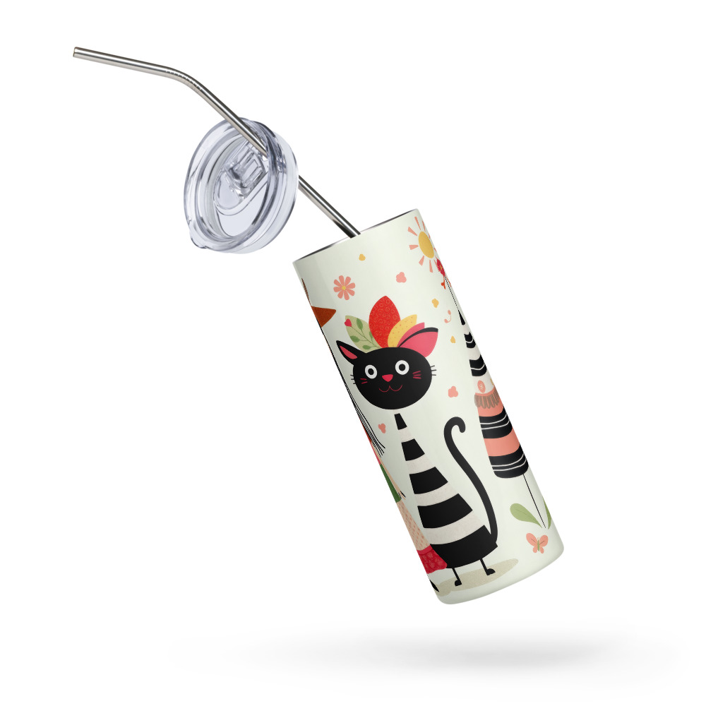 Vaso de acero inoxidable con diseño alegre de chica con vestido de retales y divertida vaca - Imagen 5