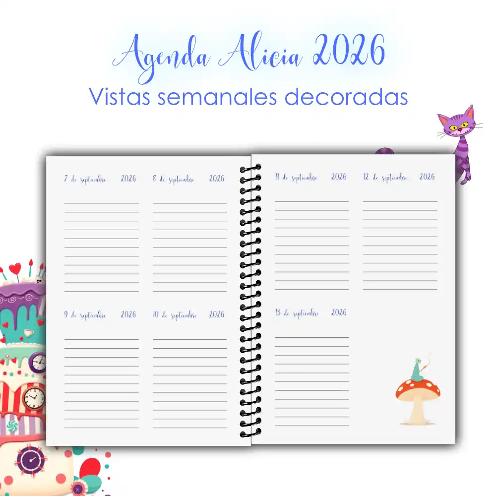 Agenda Alicia en el País de las Maravillas 2026 – Digital e Imprimible - Imagen 4