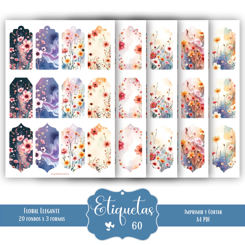 Etiquetas florales imprimibles - 60 diseños - Imagen 3