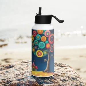 Botella de acero inoxidable de Pueblos Expresionistas con tapa de pajita