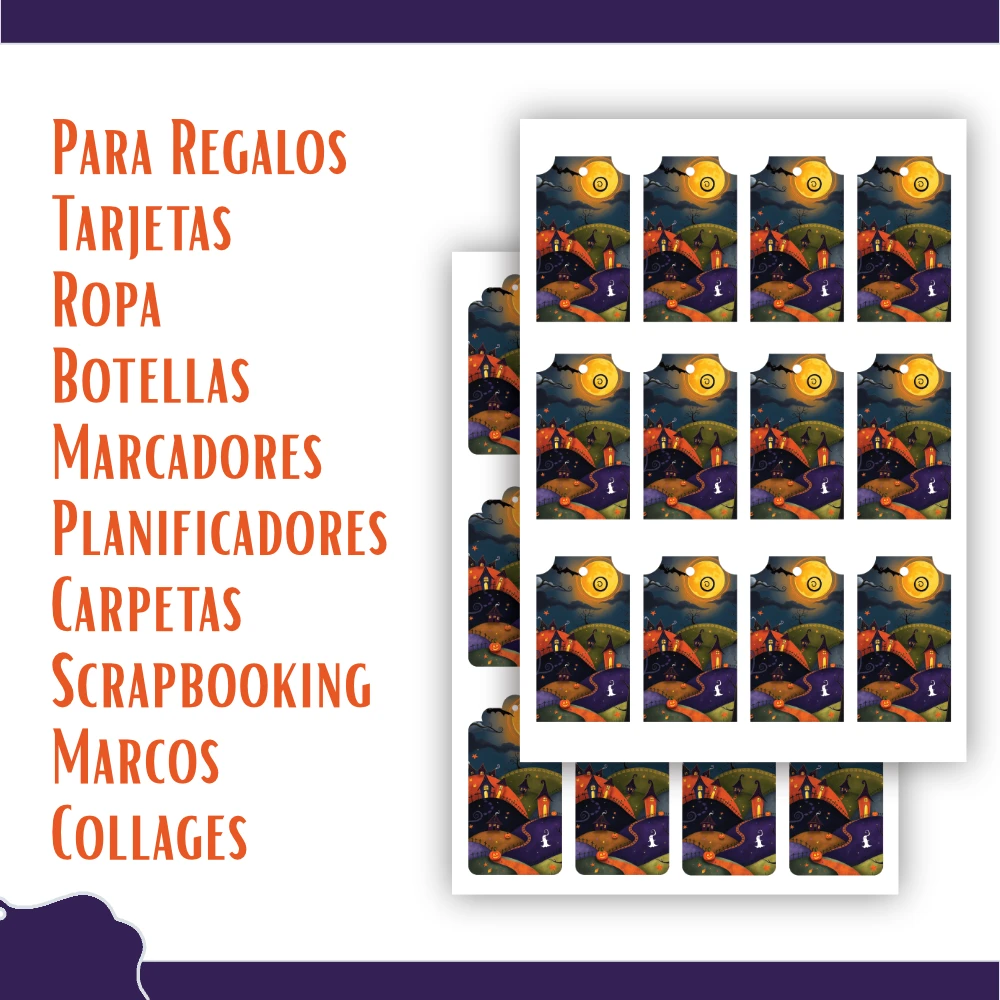 Etiquetas imprimibles de Halloween para decorar, regalar y compartir - Morado - Imagen 11
