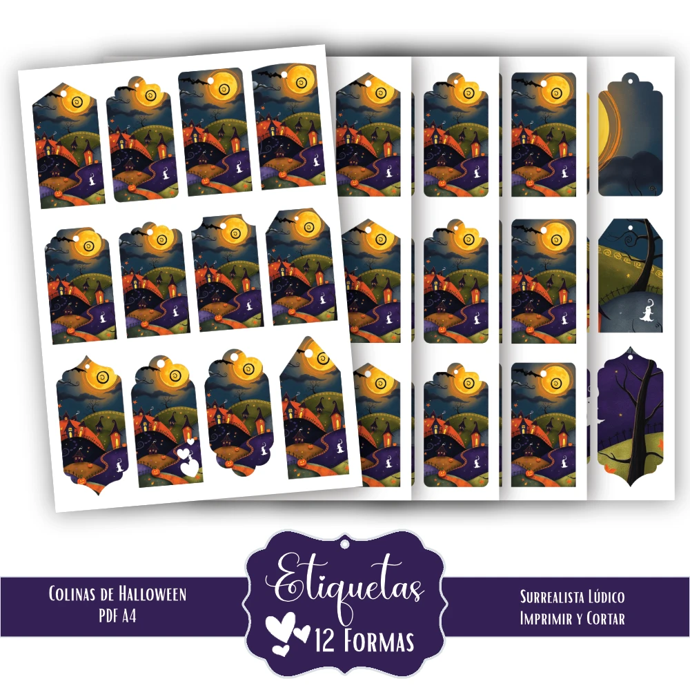 Etiquetas imprimibles de Halloween para decorar, regalar y compartir - Morado - Imagen 10