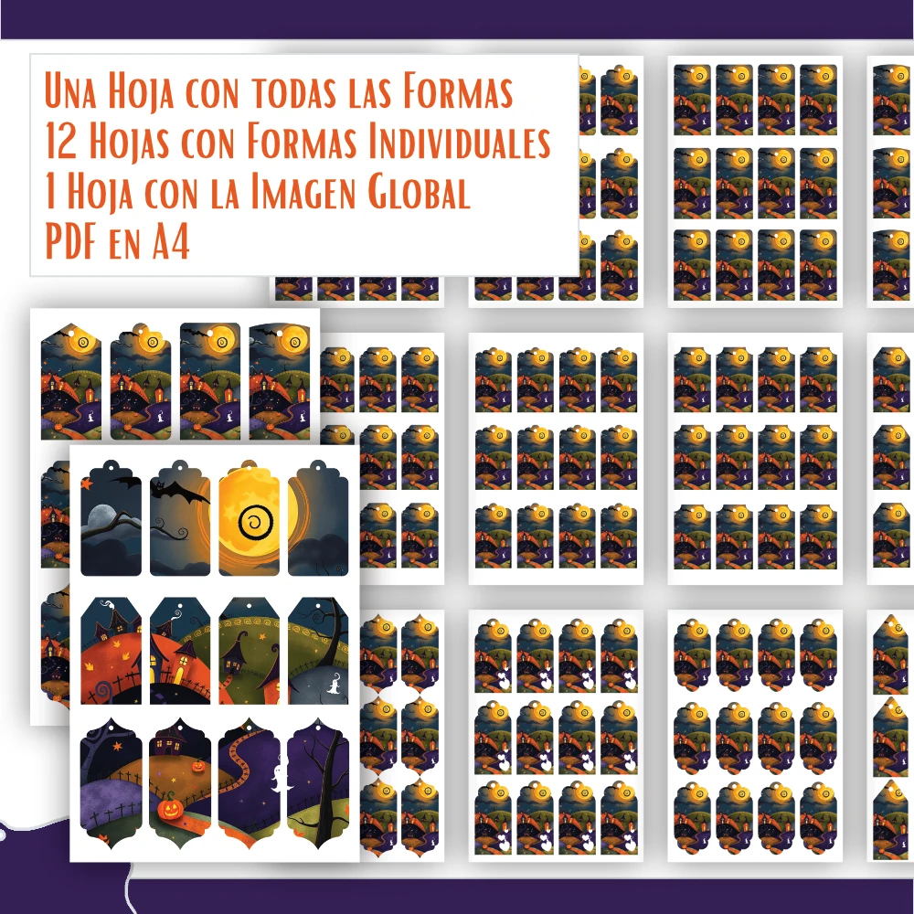 Etiquetas imprimibles de Halloween para decorar, regalar y compartir - Morado - Imagen 13