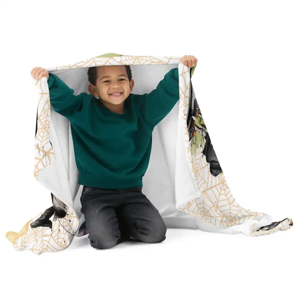 Manta polar de Halloween con divertido diseño de oveja esqueleto, mapache en un caldero, murciélagos y telas de araña - Imagen 6