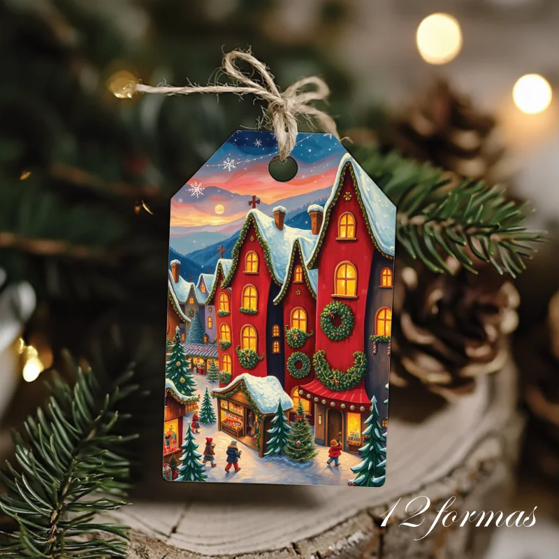 Etiquetas imprimibles de Navidad con Casas de Cuento Rojas