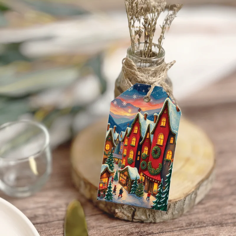 Etiquetas imprimibles de Navidad con Casas de Cuento Rojas - Imagen 4