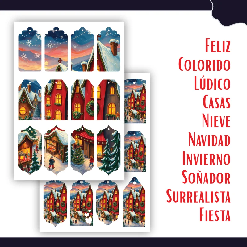 Etiquetas imprimibles de Navidad con Casas de Cuento Rojas - Imagen 5