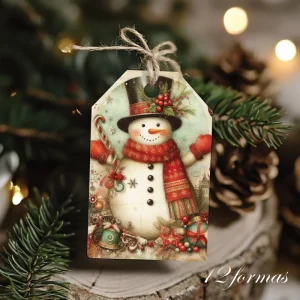 Etiquetas imprimibles de Navidad de estilo Vintage dorado y tierra