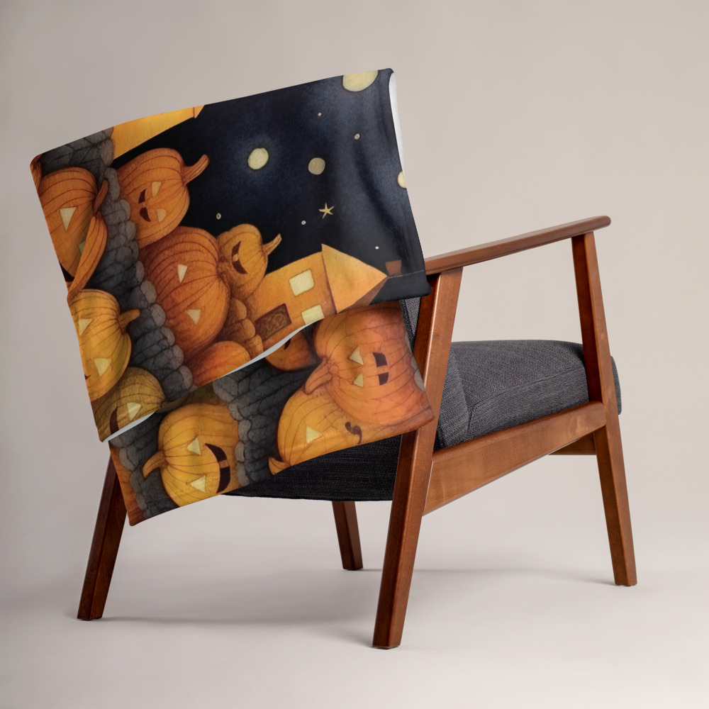 Manta polar de Halloween con calabazas, casitas y dulce niño con gorro - Imagen 8