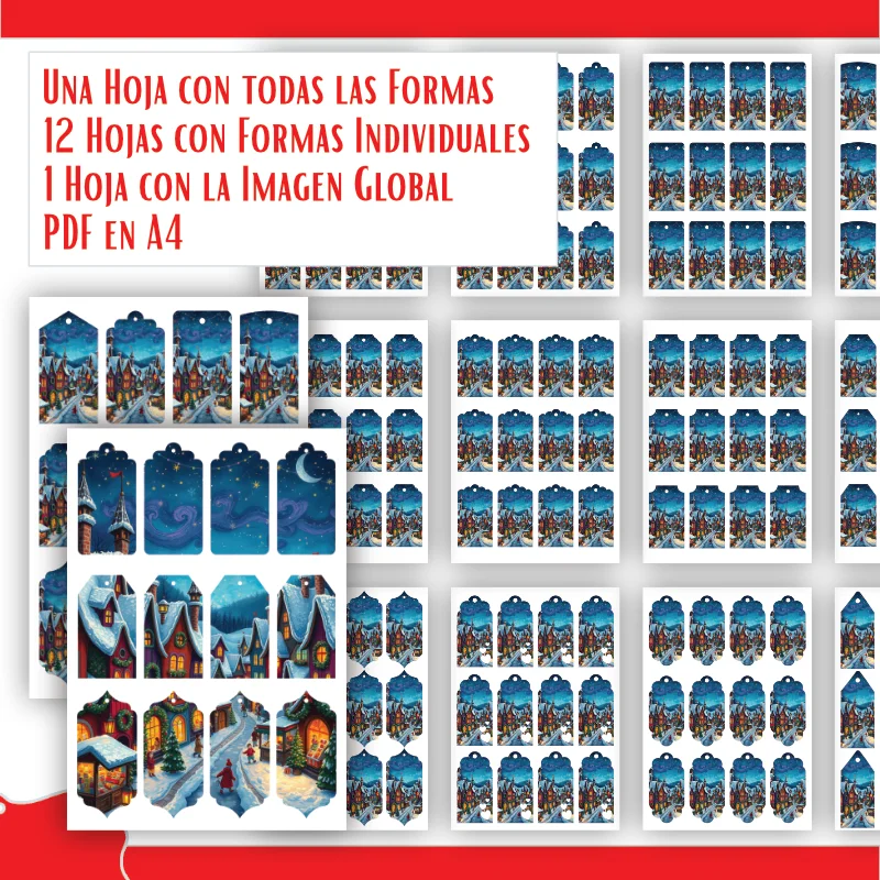 Etiquetas imprimibles de Navidad con Casas de Cuento y cielo azul - Imagen 9
