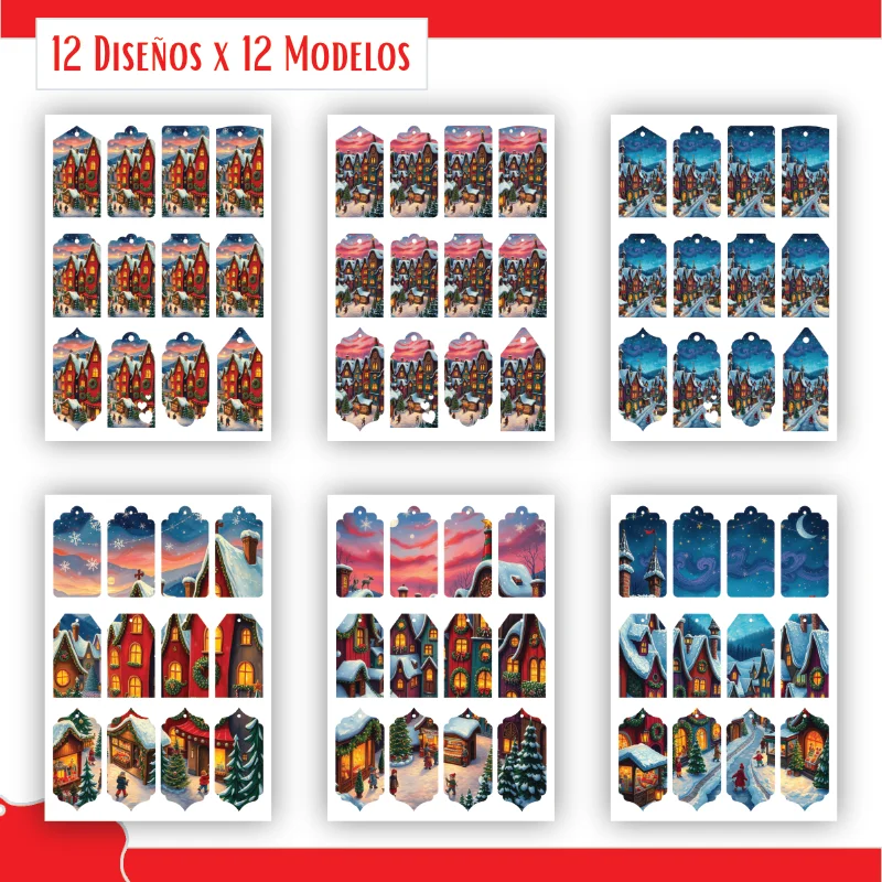 Etiquetas imprimibles de Navidad con Casas de Cuento - Colección Completa 144 diseños - Imagen 8