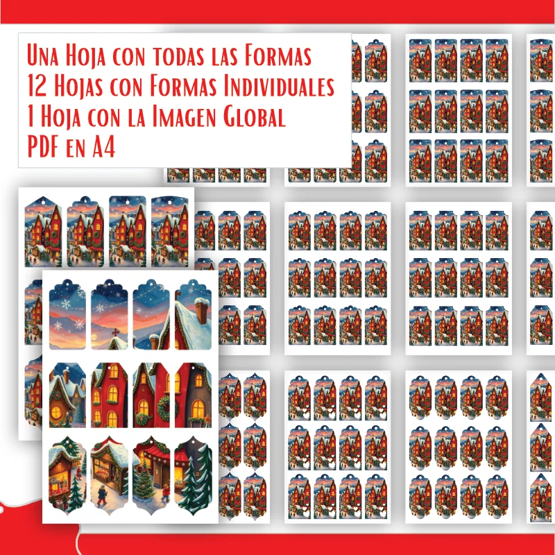 Etiquetas imprimibles de Navidad con Casas de Cuento Rojas - Imagen 8