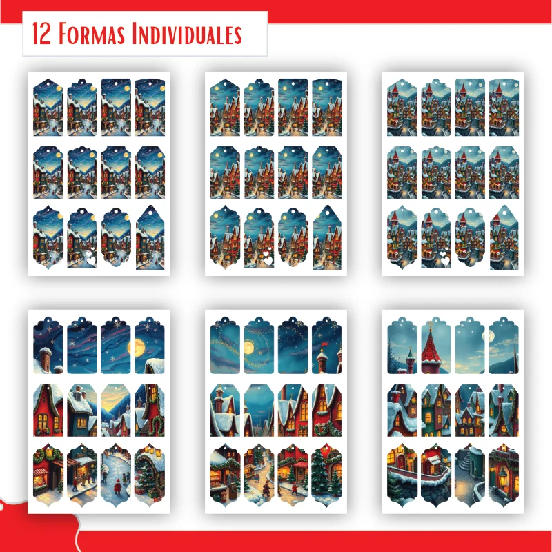 Etiquetas imprimibles de Navidad con Casas de Cuento - Colección Completa 144 diseños - Imagen 6