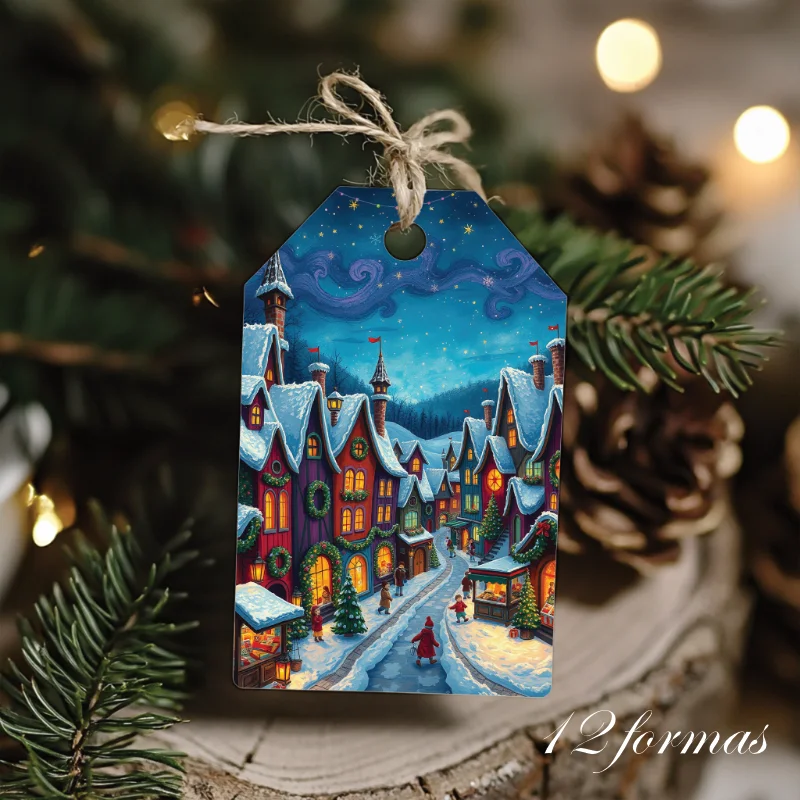 Etiquetas imprimibles de Navidad con Casas de Cuento y cielo azul - Imagen 5
