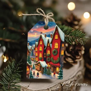 Etiquetas imprimibles de Navidad con Casas de Cuento Rojas
