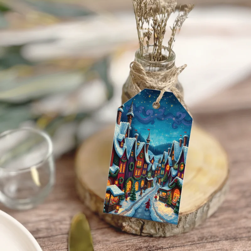 Etiquetas imprimibles de Navidad con Casas de Cuento y cielo azul - Imagen 2