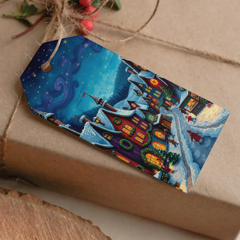 Etiquetas imprimibles de Navidad con Casas de Cuento y cielo azul - Imagen 10