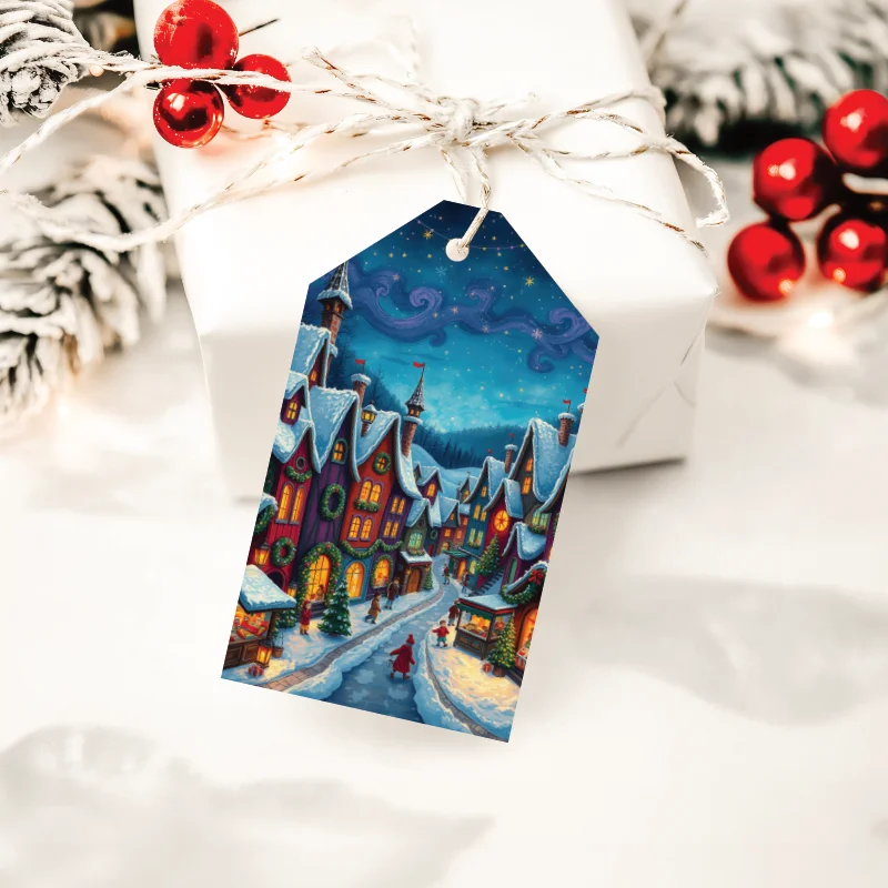 Etiquetas imprimibles de Navidad con Casas de Cuento y cielo azul - Imagen 4