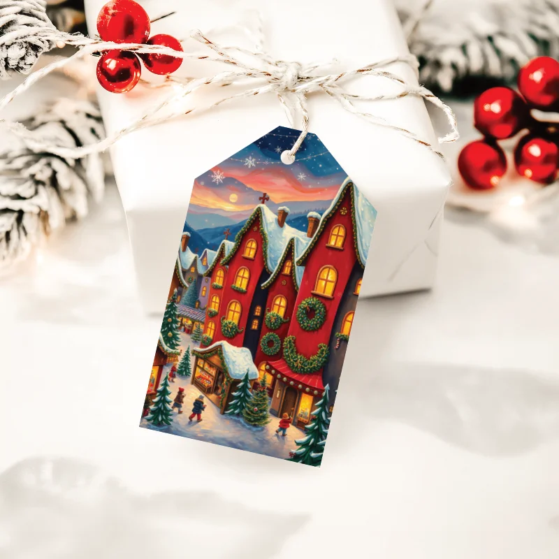 Etiquetas imprimibles de Navidad con Casas de Cuento Rojas - Imagen 2