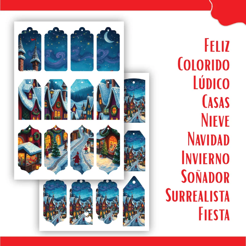 Etiquetas imprimibles de Navidad con Casas de Cuento y cielo azul - Imagen 7