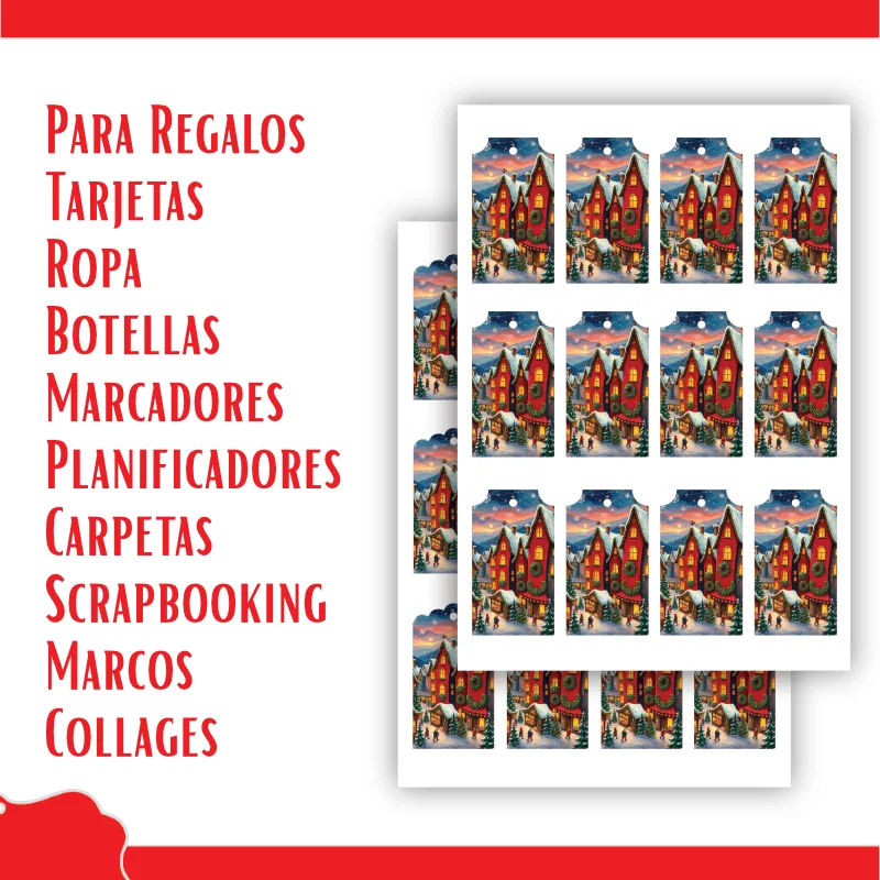 Etiquetas imprimibles de Navidad con Casas de Cuento Rojas - Imagen 6