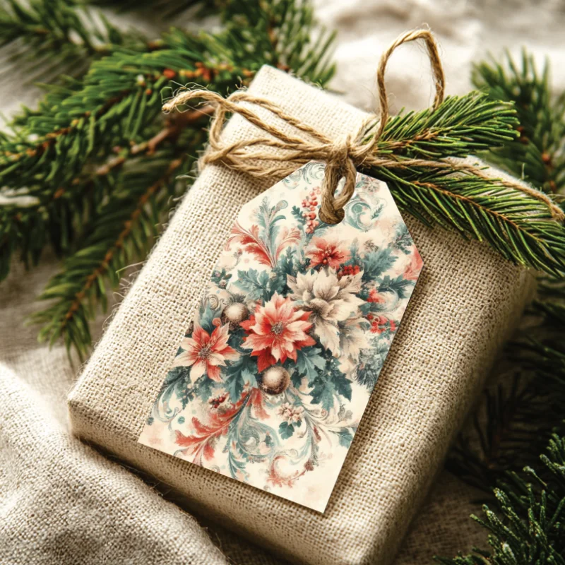 Etiquetas imprimibles de Navidad de estilo Vintage dorado y tierra - Imagen 5