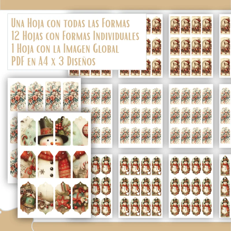Etiquetas imprimibles de Navidad de estilo Vintage dorado y tierra - Imagen 6