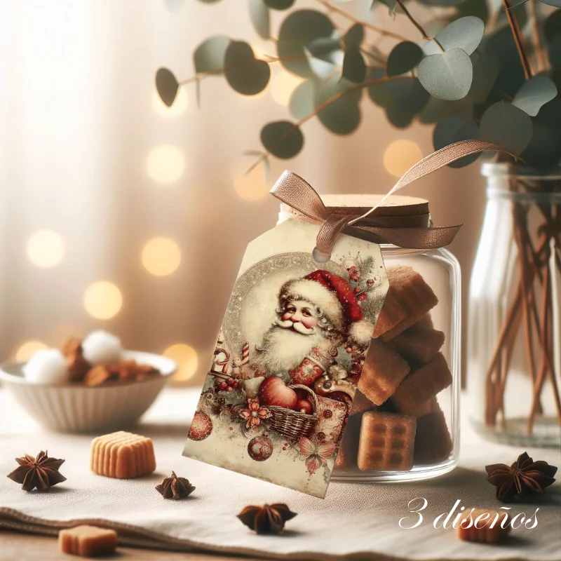 Etiquetas imprimibles de Navidad de estilo Vintage dorado y tierra - Imagen 4