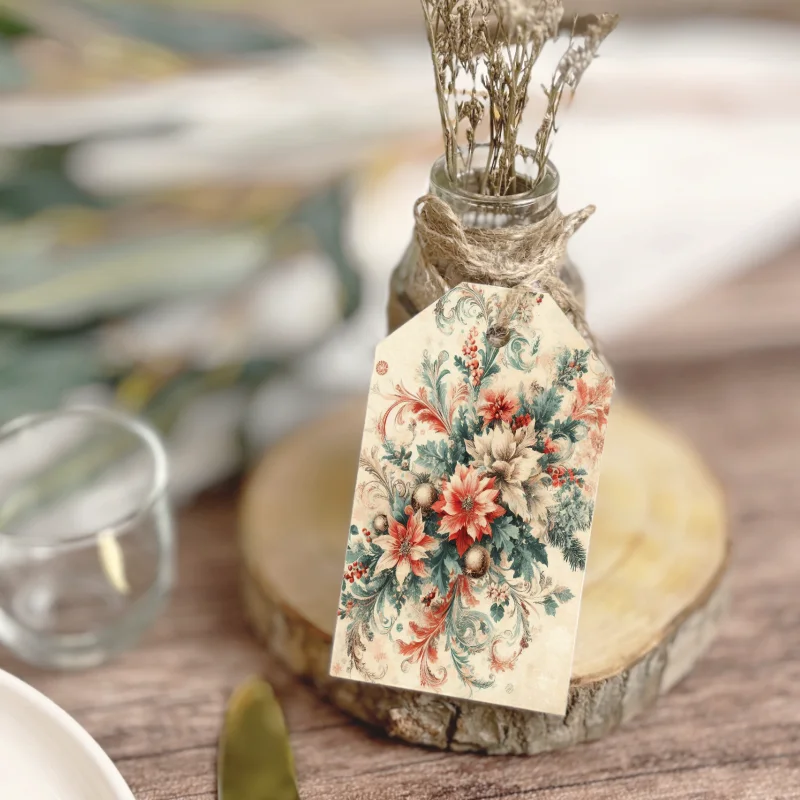 Etiquetas imprimibles de Navidad de estilo Vintage dorado y tierra - Imagen 2