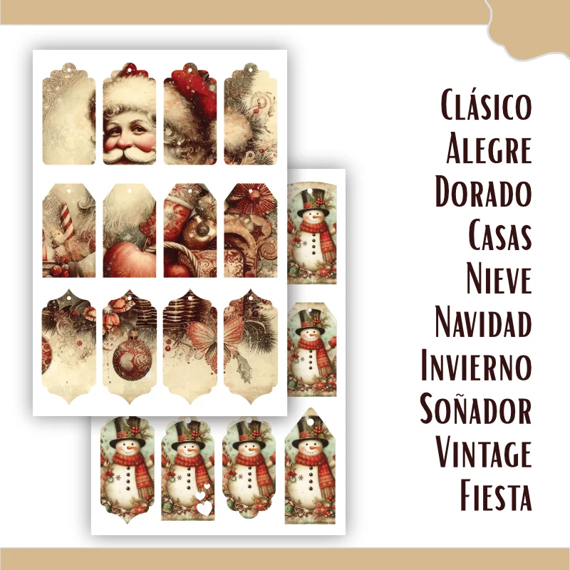 Etiquetas imprimibles de Navidad de estilo Vintage dorado y tierra - Imagen 9