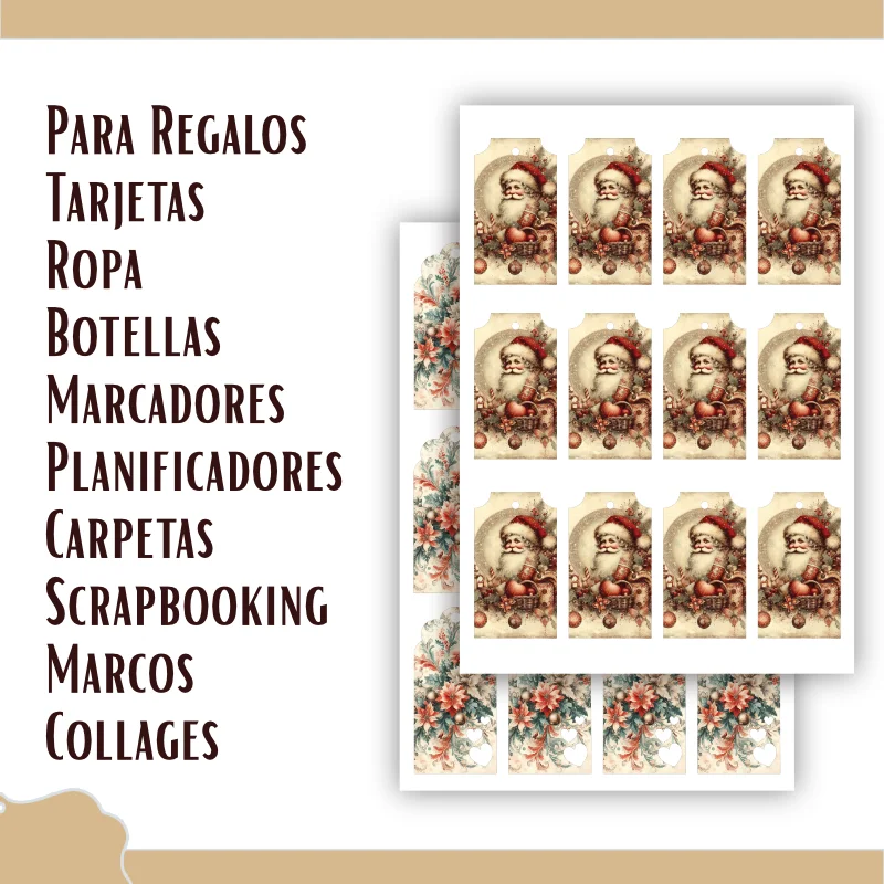 Etiquetas imprimibles de Navidad de estilo Vintage dorado y tierra - Imagen 8