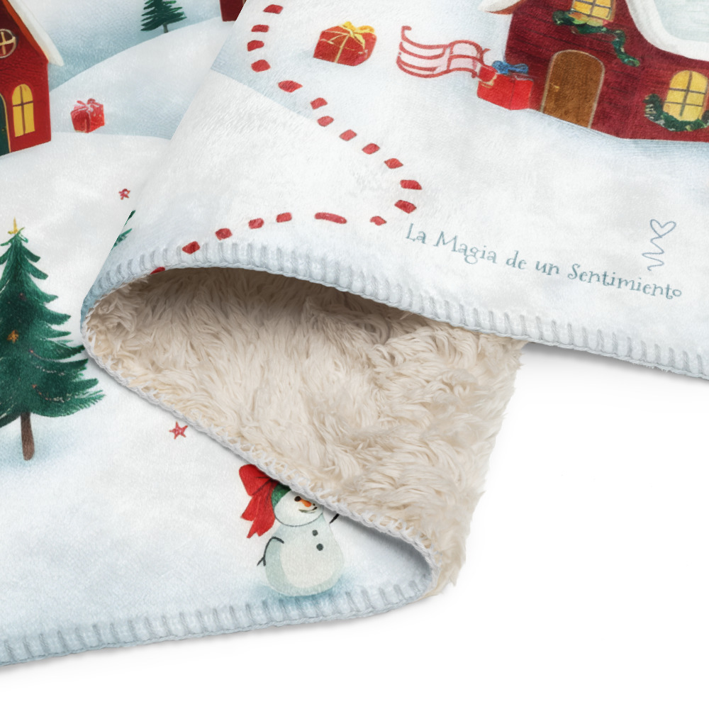 Manta con Paisaje de Invierno de Casas y Colinas con Guirnaldas de Estrellas - Imagen 3