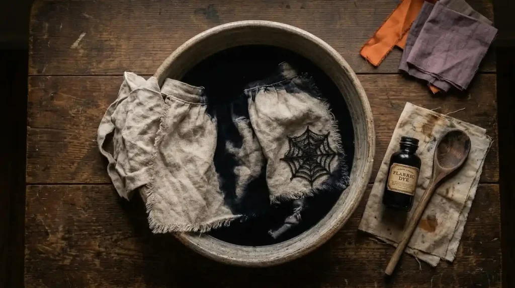 Delantal crudo mojado en agua con tinte diluido