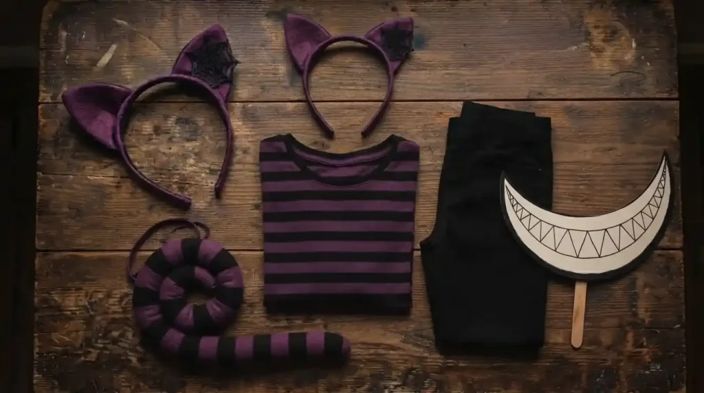 Disfraz de Gato de Cheshire gótico con todos sus accesorios