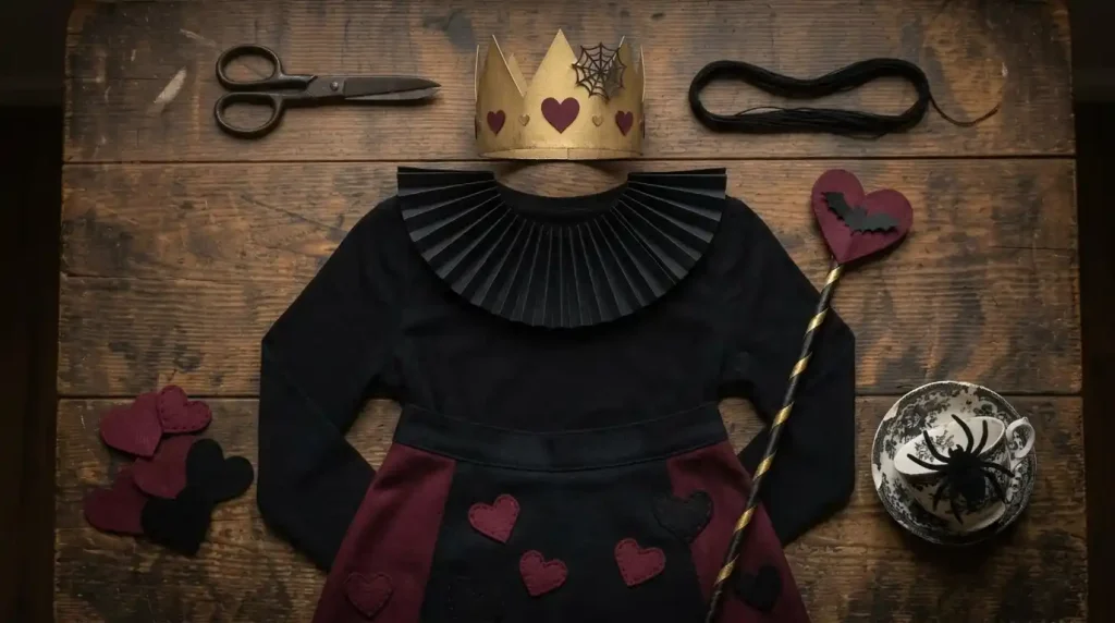 Disfraz de Reina de Corazones gótica con todos sus accesorios